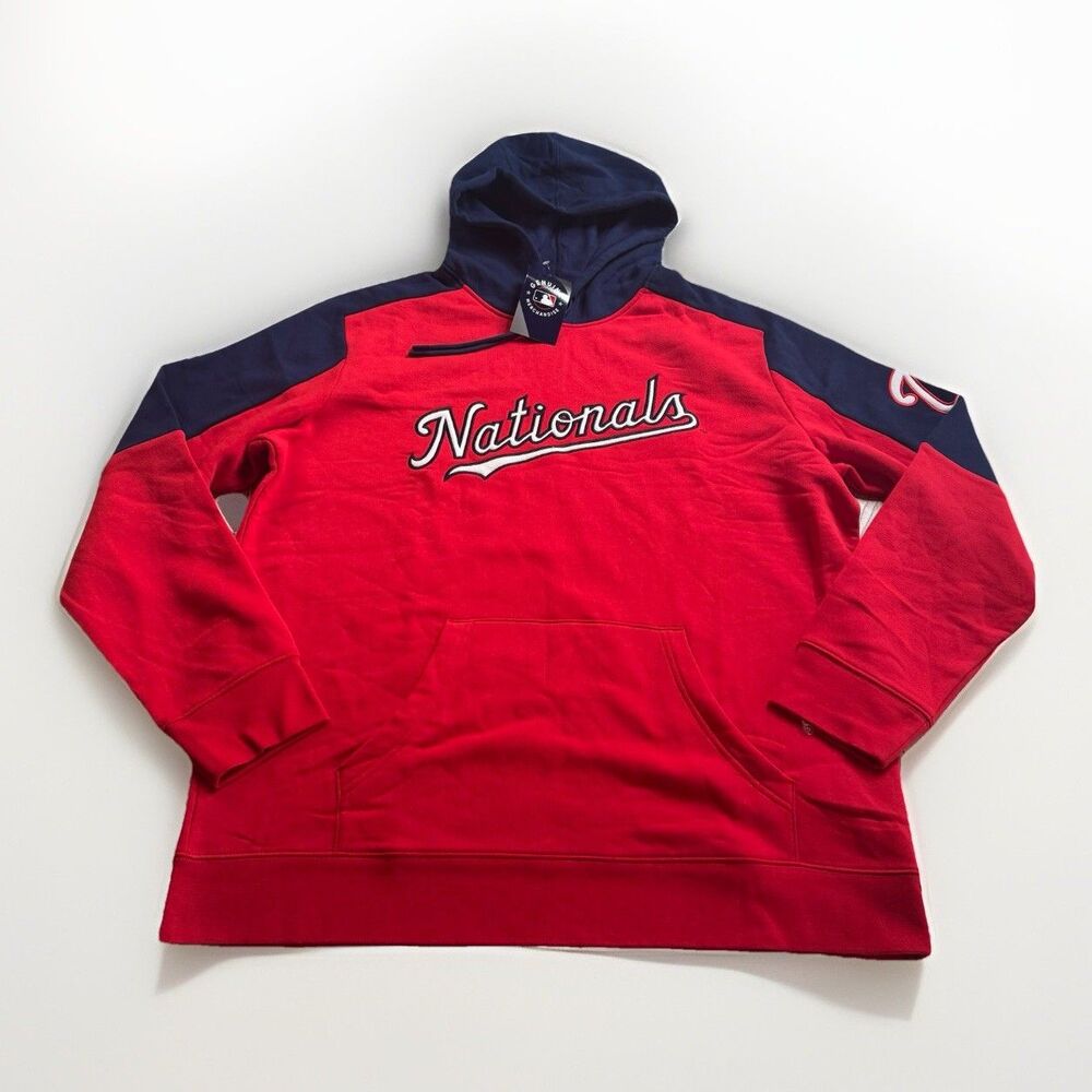 Washington Nationals Hoodie Mens XL Red Script Spellout Sewn Fleece Majestic New